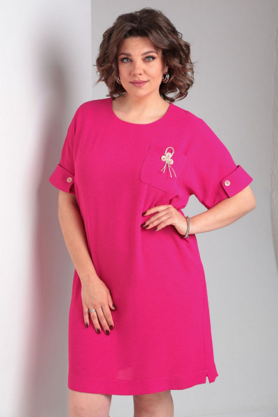 Платье прямого силуэта с накладным карманом и разрезами VIA-Mod 635 фуксия - фото 5
