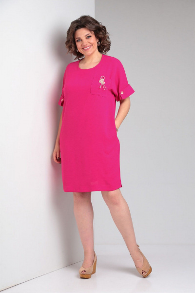Платье прямого силуэта с накладным карманом и разрезами VIA-Mod 635 фуксия - фото 2