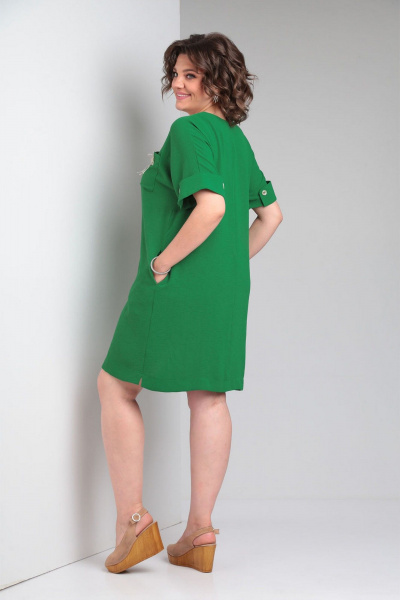 Платье свободного силуэта с карманами и пуговицей VIA-Mod 635 зеленый - фото 4