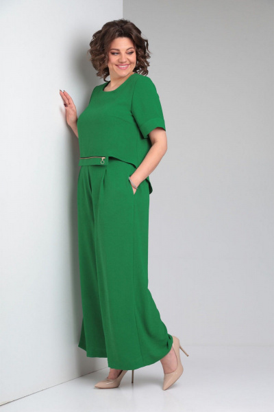 Комплект из блузы и брюк из вискозы в стиле кэжуал VIA-Mod 636 зеленый - фото 4