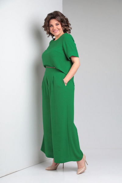 Комплект из блузы и брюк из вискозы в стиле кэжуал VIA-Mod 636 зеленый - фото 2