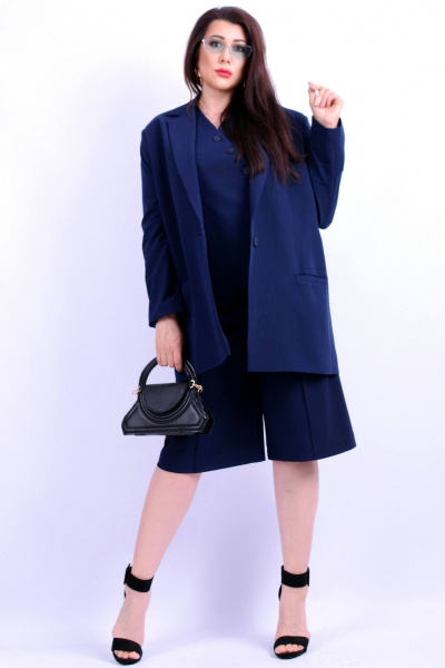 Летние женские шорты из текстиля с высокой посадкой синий Patriciа 01-5571 темно-синий - фото 1