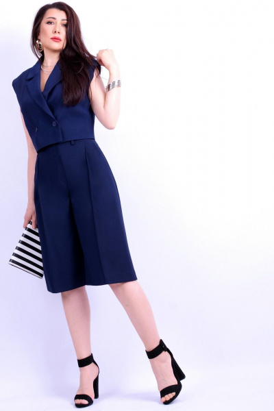 Жилет женский укороченный из текстиля для делового и повседневного стиля Patriciа 01-5691 темно-синий - фото 3