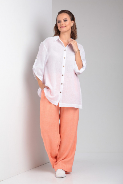 Комплект рубашка и брюки с поясом на резинке TVIN 7777 белый - фото 3