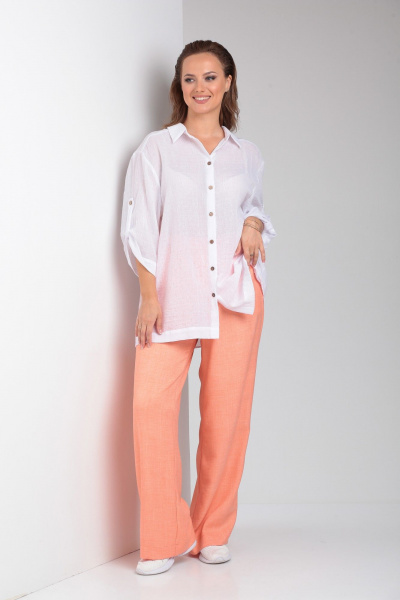 Комплект рубашка и брюки с поясом на резинке TVIN 7777 белый - фото 1