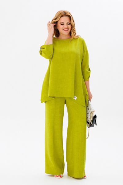 Летний комплект блузки и брюк из легкой ткани для города Anastasia 1102 яблочный_зеленый - фото 3