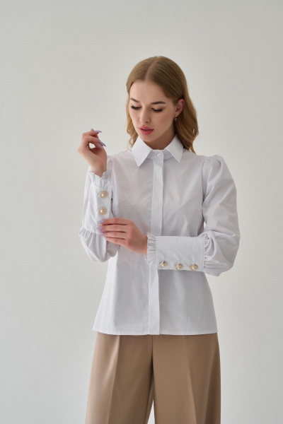 Белая элегантная блуза из хлопка с романтичной оборкой Мастер Мод 830хс белый - фото 4