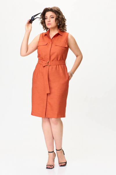 Летнее платье из льна с пуговицами и съемным поясом VIPPRIMO 109 терракот - фото 8