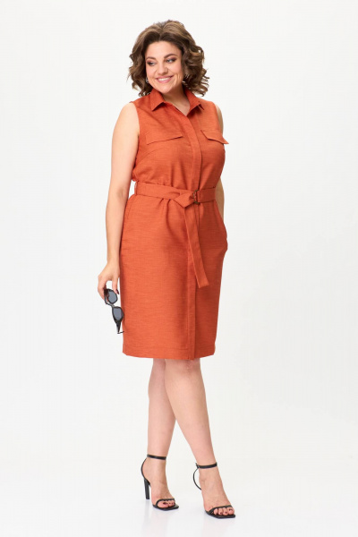Летнее платье из льна с пуговицами и съемным поясом VIPPRIMO 109 терракот - фото 6