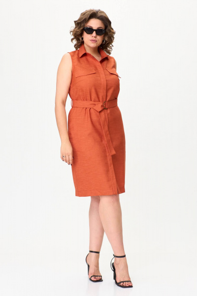 Летнее платье из льна с пуговицами и съемным поясом VIPPRIMO 109 терракот - фото 4