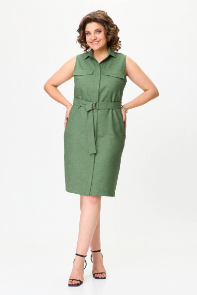 Летнее платье из льна с пуговицами и съемным поясом VIPPRIMO 109 зеленый - фото 1