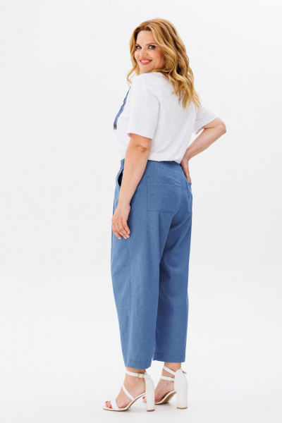 Повседневный брючный костюм из хлопка с футболкой Michel chic 1370 синий,белый - фото 8