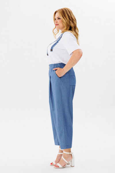 Повседневный брючный костюм из хлопка с футболкой Michel chic 1370 синий,белый - фото 6