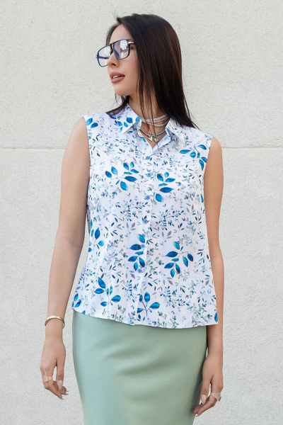 Летняя белая блуза из вискозы с воротником-рубашкой LADO 8172-9 - фото 7