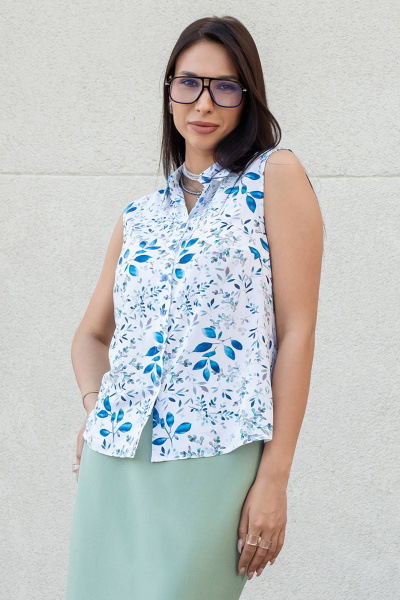 Летняя белая блуза из вискозы с воротником-рубашкой LADO 8172-9 - фото 6