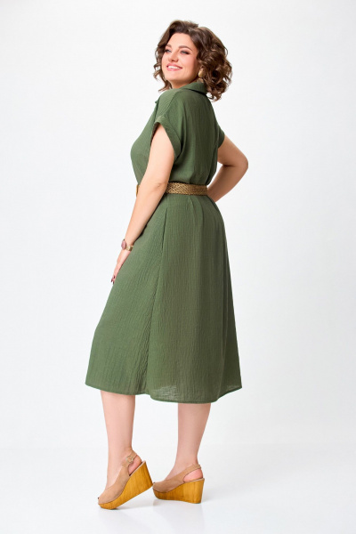 Зеленое летнее платье-рубашка из льняной ткани Swallow 747 хаки - фото 7