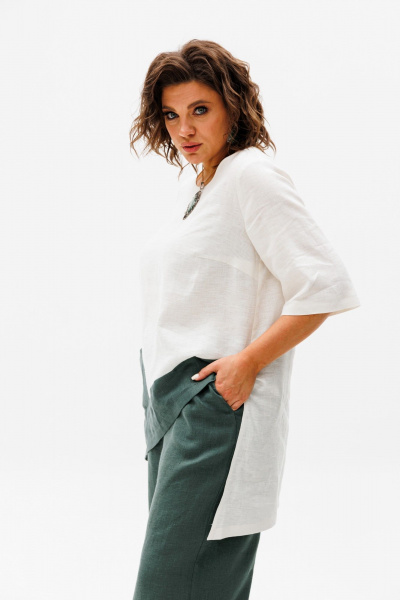 Летний костюм из льна блуза и брюки на резинке Anelli 1459 олива - фото 4