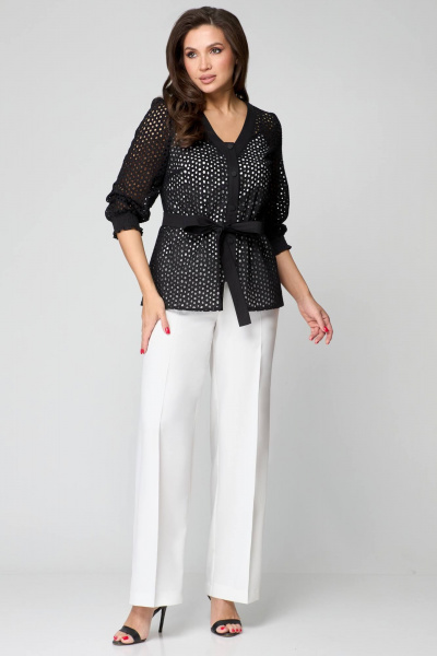 Блуза, брюки и топ для повседневного образа Мишель стиль 1201 черно-белый - фото 1