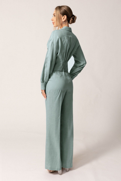 Блуза и брюки с пуговицами из льна для повседневности Golden Valley 6546 бирюзовый - фото 2