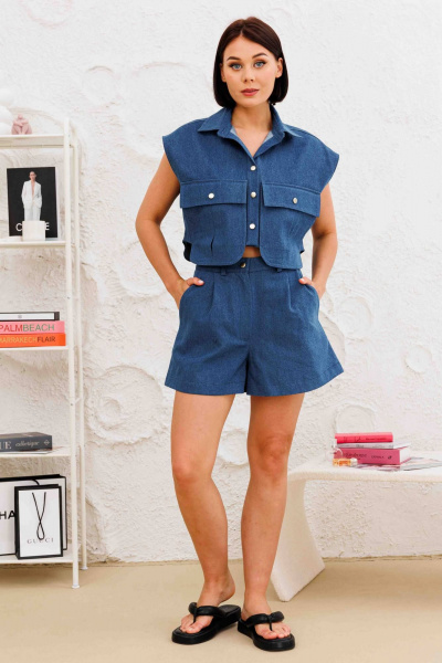 Синие шорты-юбка с гульфиком и широким кройом AURA otd 4141 темно-синий деним - фото 9