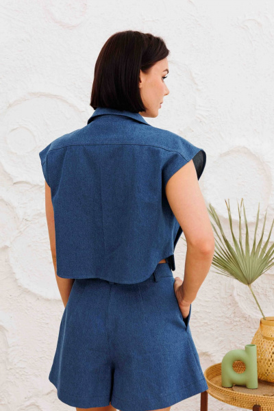 Синие шорты-юбка с гульфиком и широким кройом AURA otd 4141 темно-синий деним - фото 2