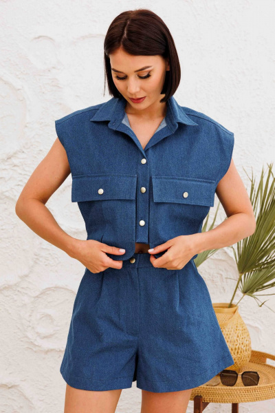 Синие шорты-юбка с гульфиком и широким кройом AURA otd 4141 темно-синий деним - фото 8