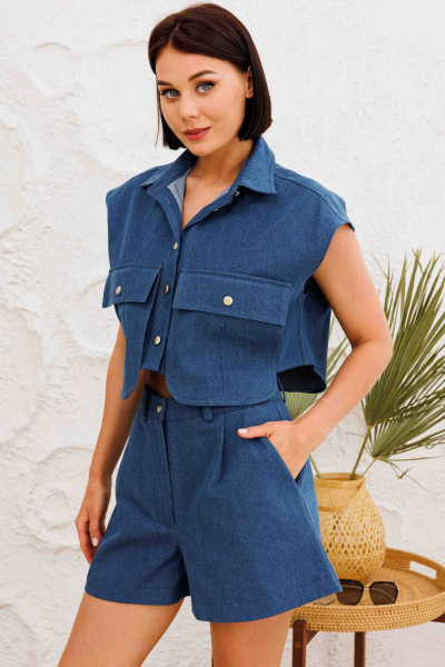 Синие шорты-юбка с гульфиком и широким кройом AURA otd 4141 темно-синий деним - фото 7