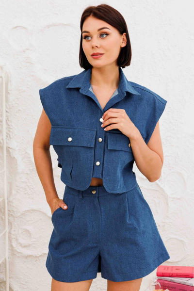 Синие шорты-юбка с гульфиком и широким кройом AURA otd 4141 темно-синий деним - фото 6