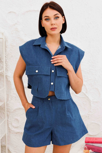 Синие шорты-юбка с гульфиком и широким кройом AURA otd 4141 темно-синий деним - фото 1