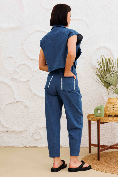 Летние синие хлопковые брюки слоучи с накладными карманами AURA otd 4140 темно-синий деним - фото 7