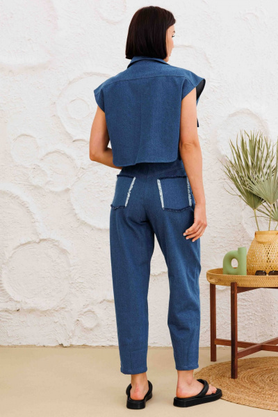 Летние синие хлопковые брюки слоучи с накладными карманами AURA otd 4140 темно-синий деним - фото 6