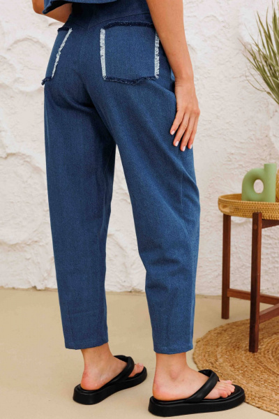 Летние синие хлопковые брюки слоучи с накладными карманами AURA otd 4140 темно-синий деним - фото 3