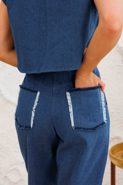 Летние синие хлопковые брюки слоучи с накладными карманами AURA otd 4140 темно-синий деним - фото 2