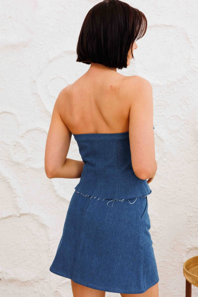 Летняя мини-юбка из хлопка с потайной молнией и накладными карманами AURA otd 5060 темно-синий деним - фото 6