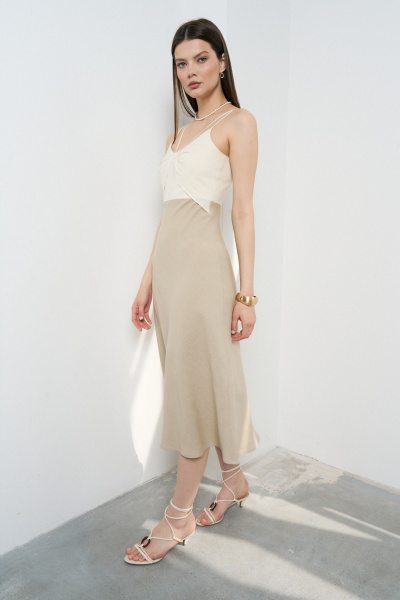Приталенное платье на тонких бретелях с бантом из льна C. of PAPAYA NEW 1676 - фото 2