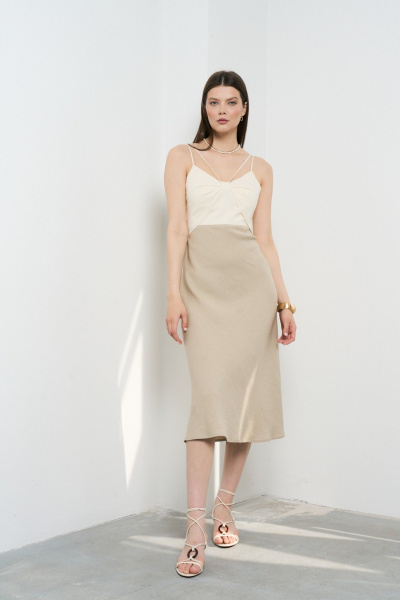 Приталенное платье на тонких бретелях с бантом из льна C. of PAPAYA NEW 1676 - фото 1