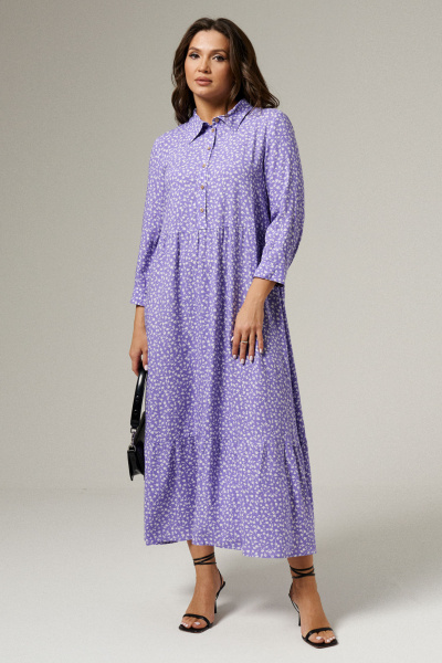 Платье из вискозы на середину голени с вырезом и пуговицами Панда 139983w фиолетовый - фото 1