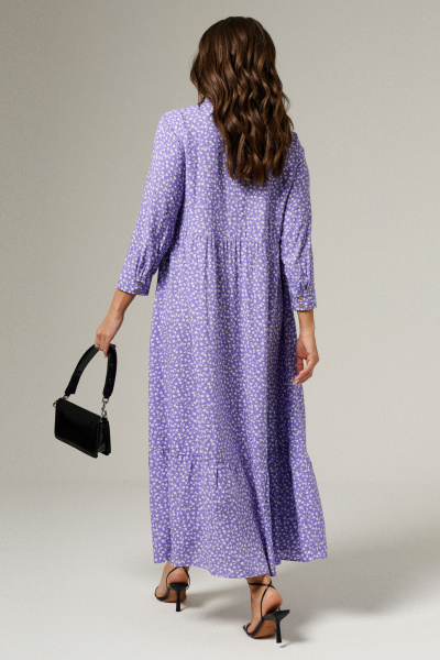 Платье из вискозы на середину голени с вырезом и пуговицами Панда 139983w фиолетовый - фото 2
