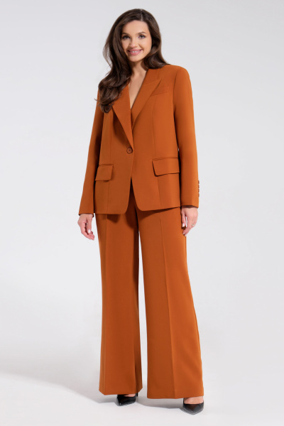 Костюм из текстиля: укороченные брюки и жакет для делового стиля Панда 150620w горчичный - фото 1