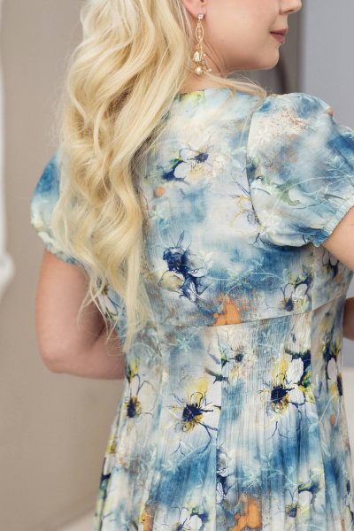 Голубое платье с рельефами и сборкой на талии ASV 2723 бежево-голубой - фото 5