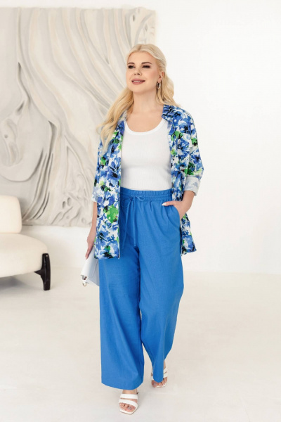 Туника с воротником и разрезами по бокам ASV 2719 сине-зеленый - фото 1