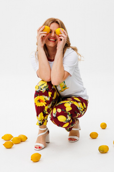 Брюки и футболка повседневный комплект из хлопка Michel chic 1380 белый,бордо - фото 7