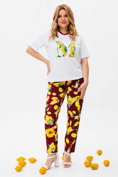 Брюки и футболка повседневный комплект из хлопка Michel chic 1380 белый,бордо - фото 3