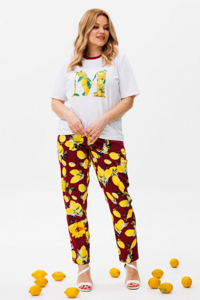 Брюки и футболка повседневный комплект из хлопка Michel chic 1380 белый,бордо - фото 2