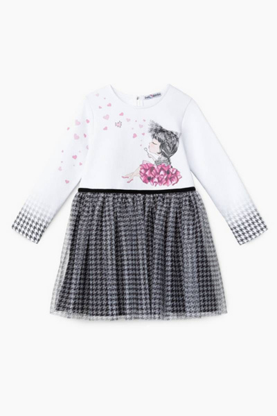 Платье на каждый день с цифровой печатью и сетчатым декором Bell Bimbo 202022 белый/черный - фото 1