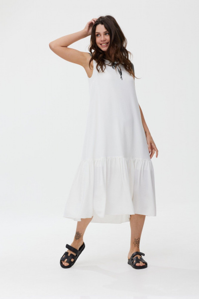 Платье свободного силуэта из шифона с валаном MG Wear 5102 молочный - фото 3