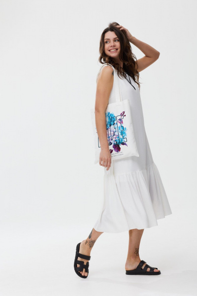 Платье свободного силуэта из шифона с валаном MG Wear 5102 молочный - фото 2