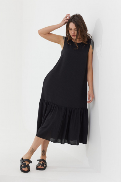 Платье из шифона с валаном и нагрудной выточкой MG Wear 5102 черный - фото 3