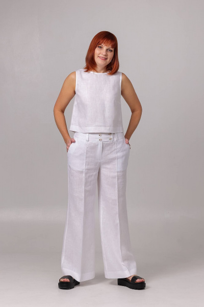 Костюм из льна топ и брюки клеш из текстиля Соджи 619 белый - фото 1