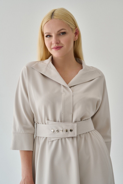 Свободное платье с V-образным вырезом и карманами Мастер Мод 672б айвори - фото 3